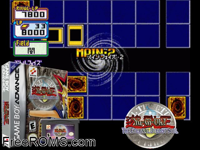 Yu-Gi-Oh! - The Eternal Duelist Soul Gameboy Advance game showing 3D box cover and gameplay screenshot